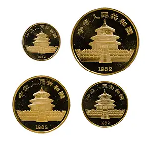 Collection of gold Panda coins from China.